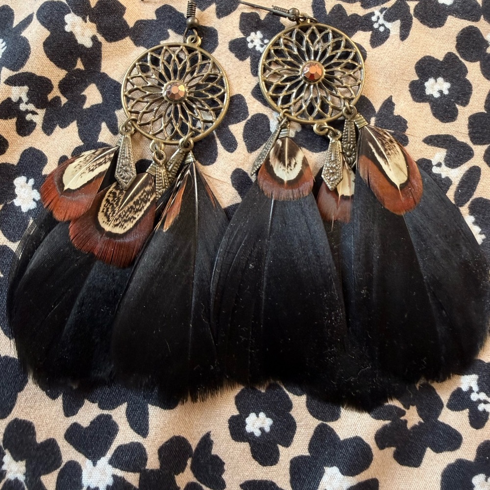 Bohemian Feather Dreamcatcher Earrings
